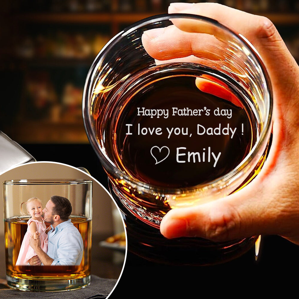 Personalized Photo Rock Glass for Dad with personalized design details for meaningful gifting