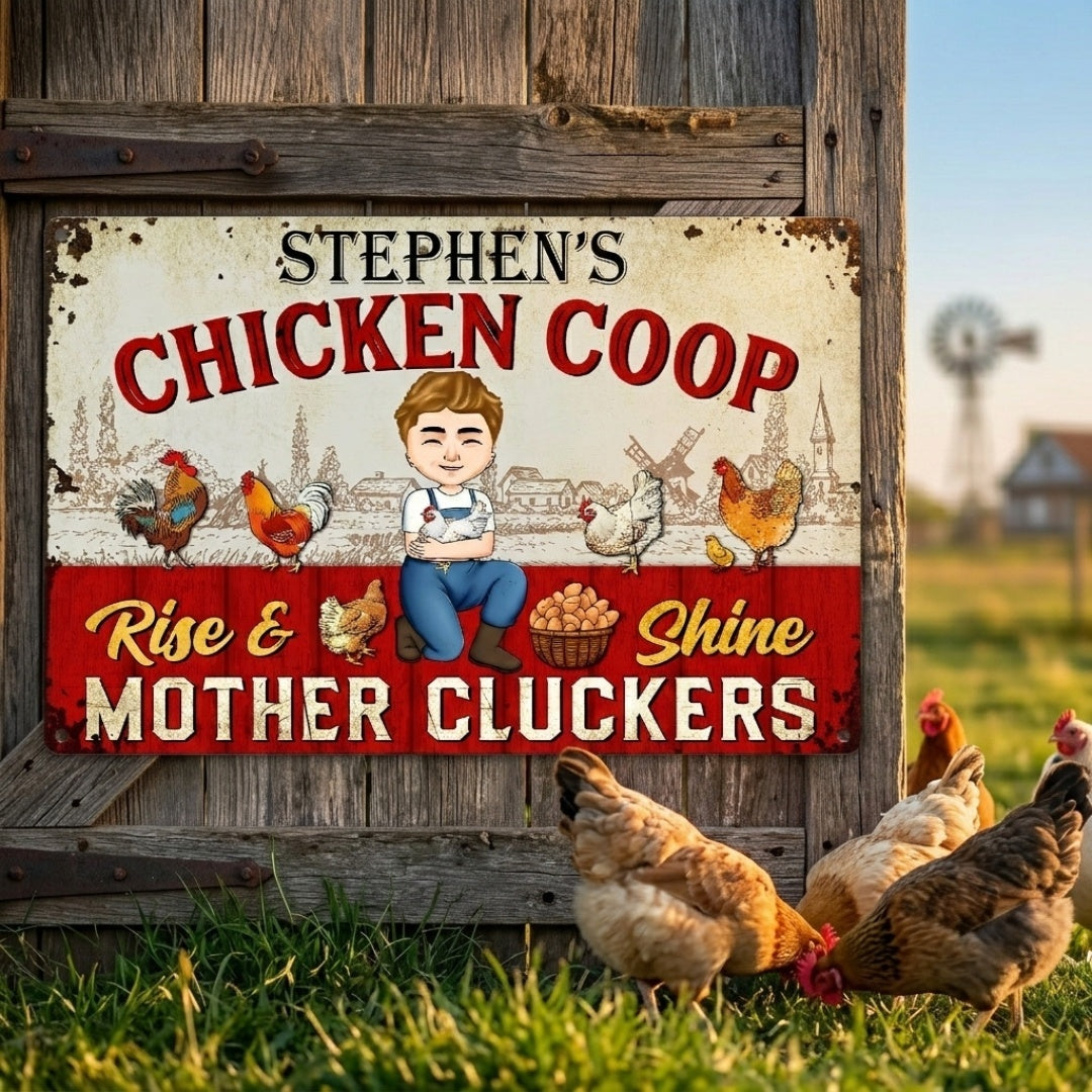 Personalized 'Rise & Shine Mother Cluckers' Chicken Coop Metal Sign