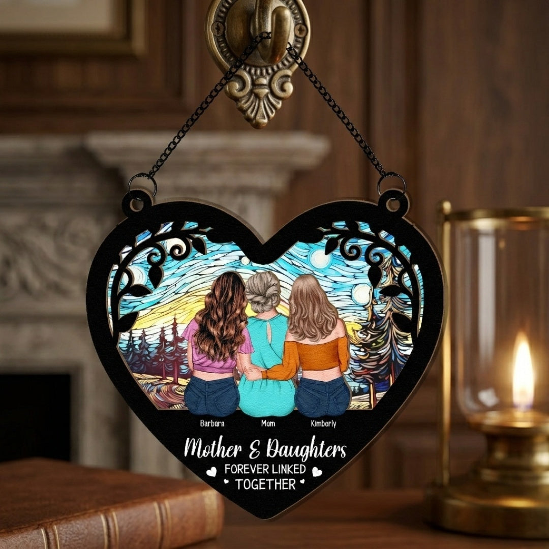 Heartfelt Personalized Suncatcher for Mom & Daughters: 'Forever Linked Together'
