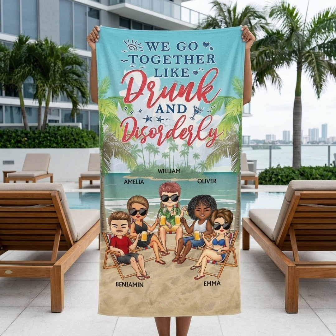 Personalized Beaches Booze Besties Beach Towel - Custom Funny Birthday Gift for BFF