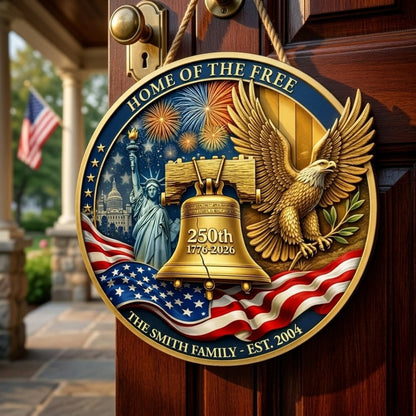 USA 250th Anniversary 1776-2026 - Personalized Custom Family Name Wooden Door Sign