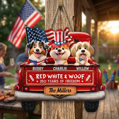 Star & Stripes, Red White & Woof: 250 Years of Freedom – Personalized Sign