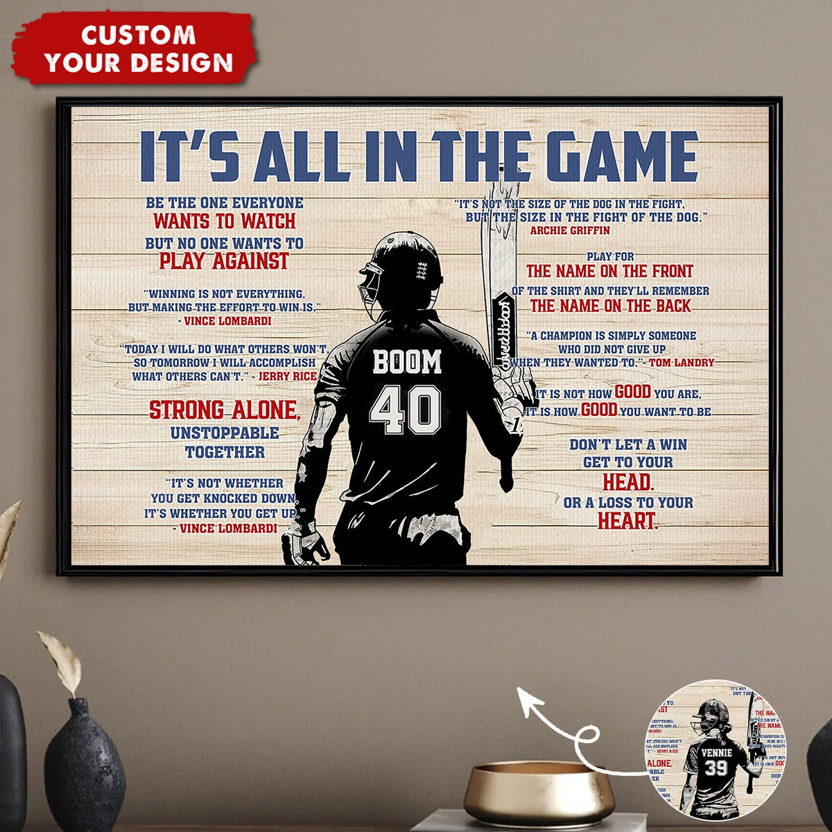 “It’s All In The Game” Personalized Cricket Poster / Canvas - Custom Gift for Boy & Girl Players