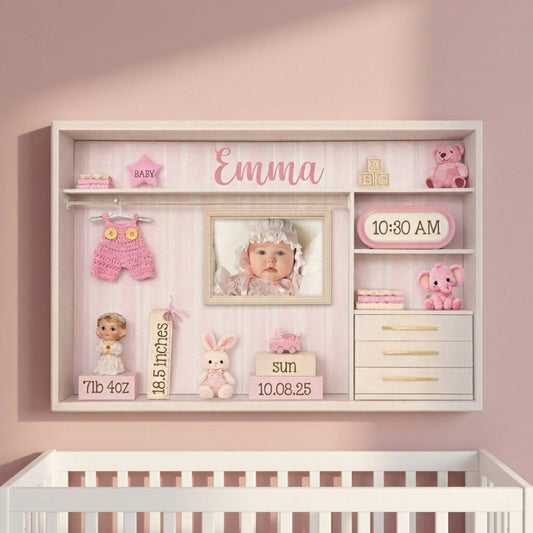 Baby Birth Announcement Photo Canvas / Poster - Personalized Custom Nursery Wall Art