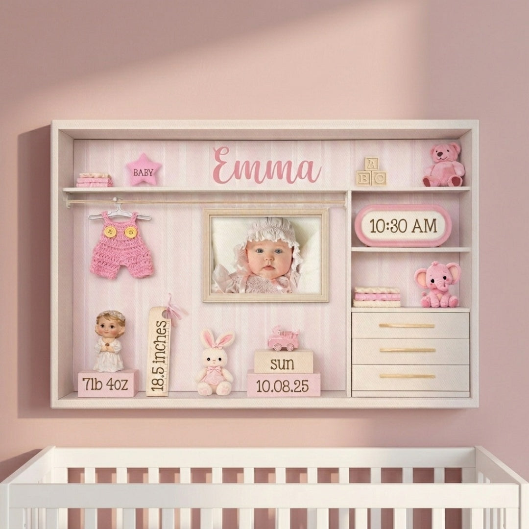 Baby Birth Announcement Photo Canvas / Poster - Personalized Custom Nursery Wall Art