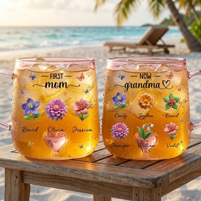 Custom Grandma Birth Month Flower - Personalized Pink Gradient Glass Mug