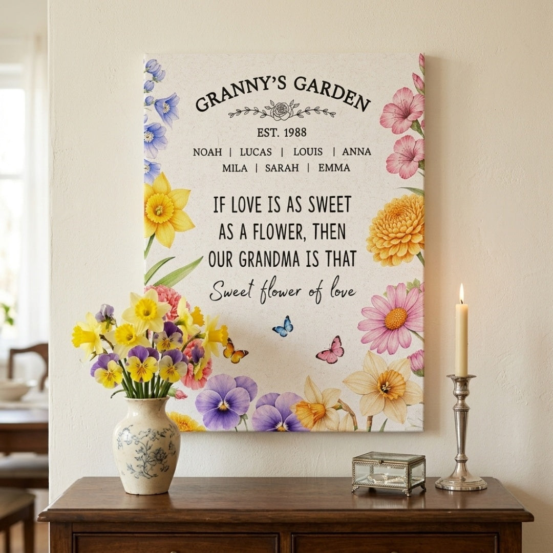 Personalised Granny/Mum's Garden Canvas / Poster - Custom Gift for Mothers Day