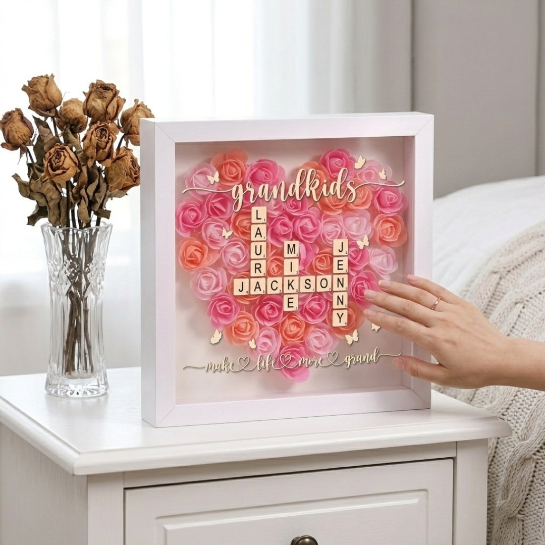 Grandkids Make Life More Grand - Personalized Flower Shadow Box
