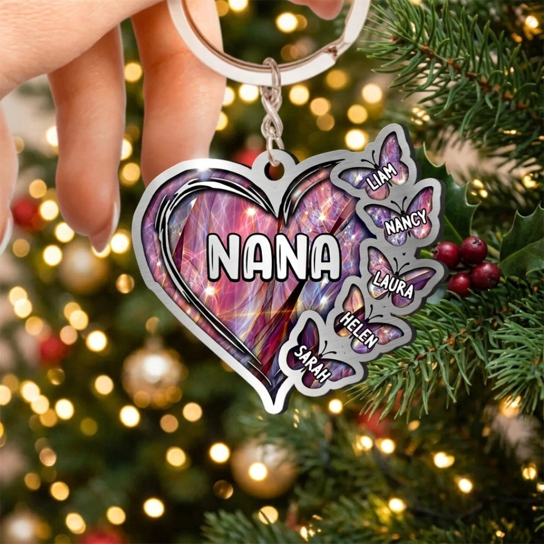 Personalized Heart Keychain with Grandkids Names - Custom Gift for Grandma, Mom