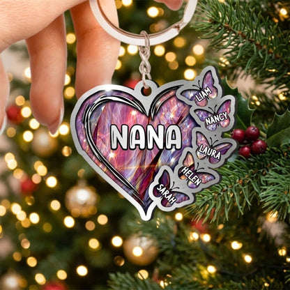 Personalized Heart Keychain with Grandkids Names - Custom Gift for Grandma, Mom