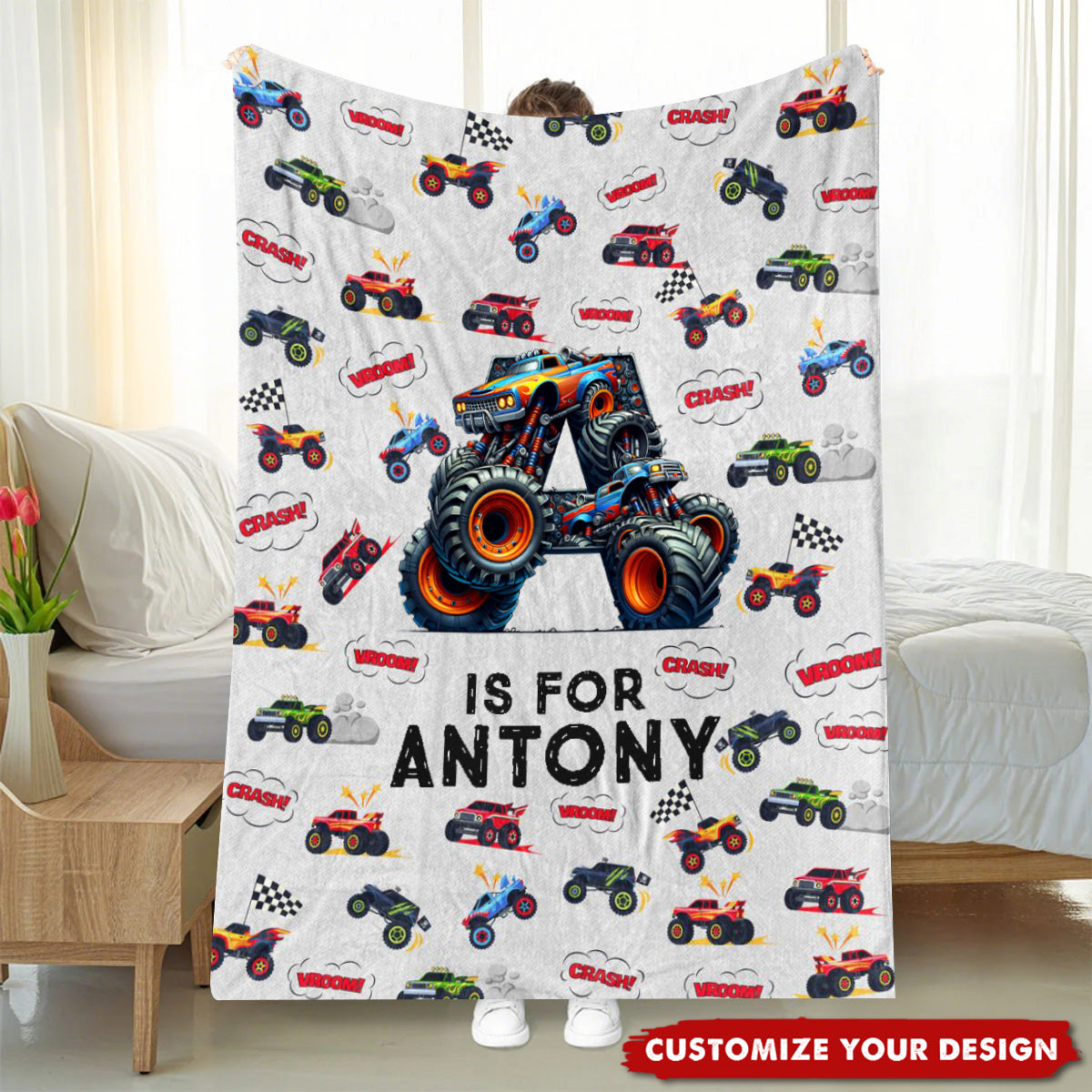 Monster Truck Astronaut Letter - Personalized Custom Kid Blanket