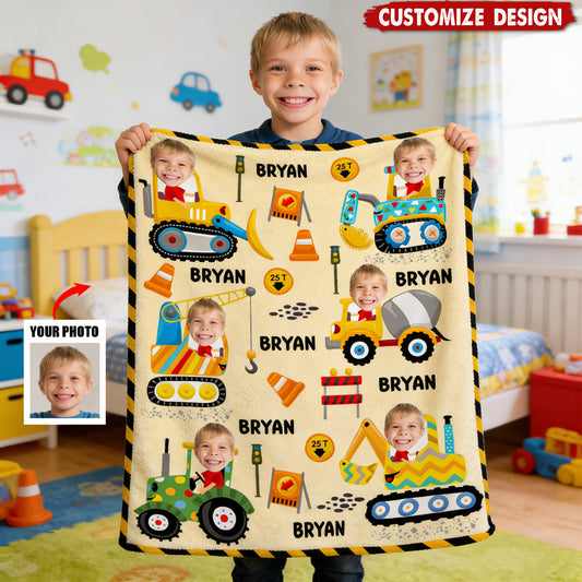 Construction Machines - Personalized Custom Kids Photo Blanket