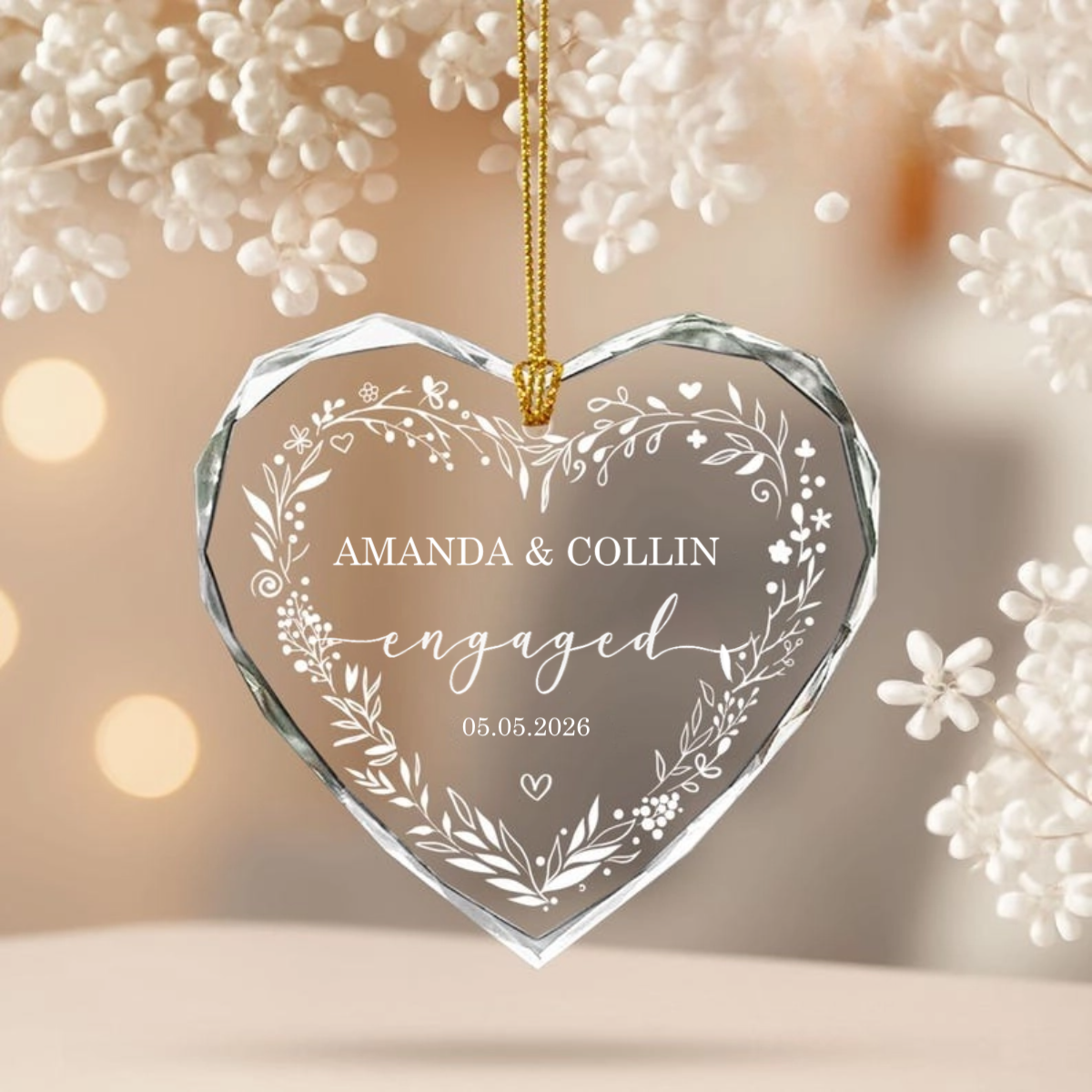 Personalized Engaged Glass Ornament - Custom Name & Date Keepsake Gift for Couples