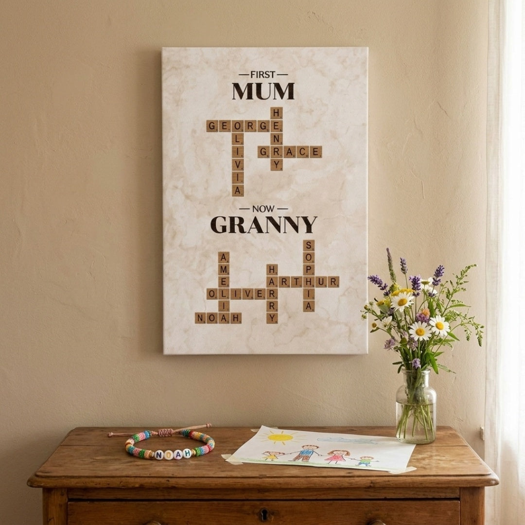 First Mum Now Granny - Personalized  Canvas / Poster - A Crossword Of Love