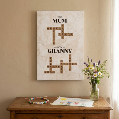 First Mum Now Granny - Personalized  Canvas / Poster - A Crossword Of Love