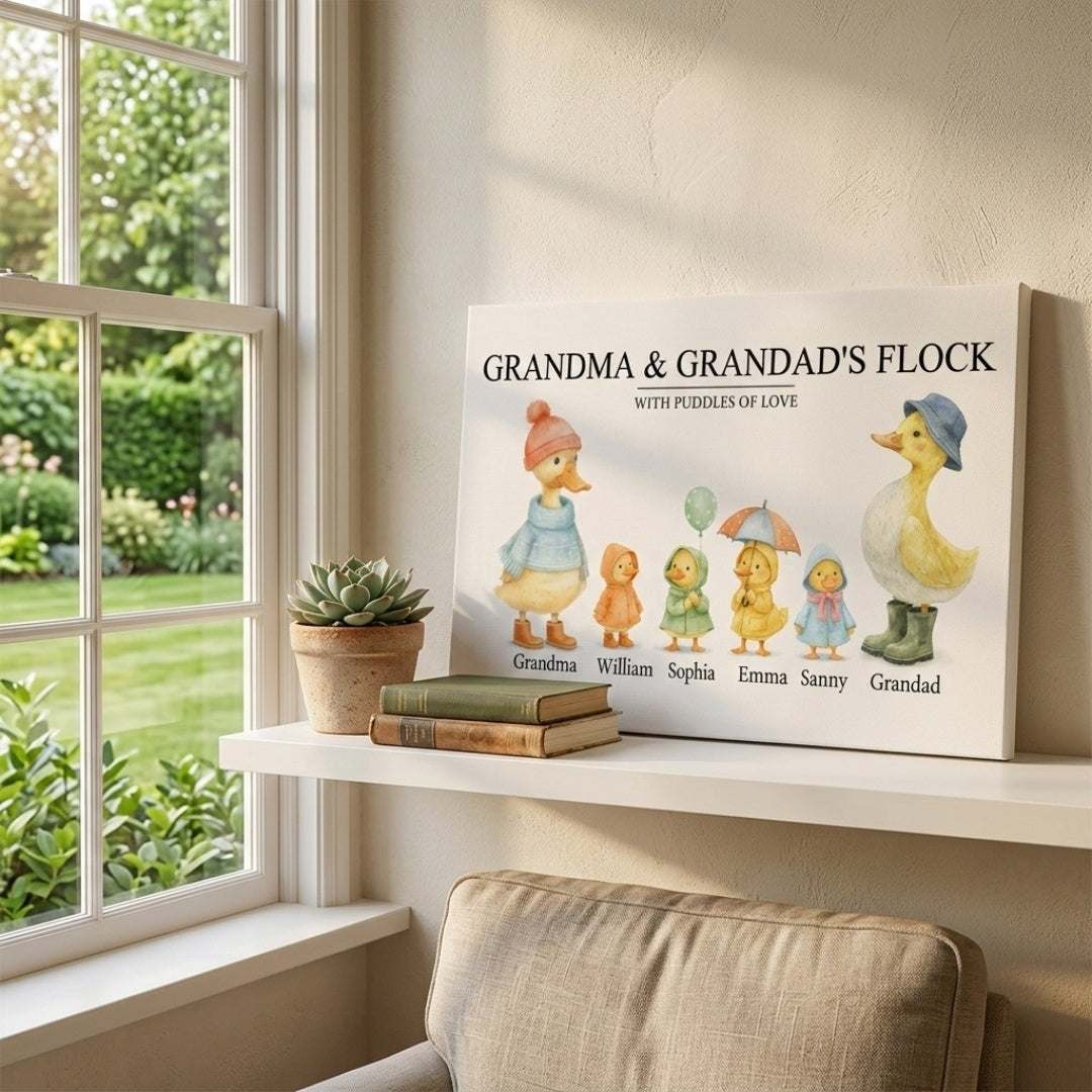 Grandma's Flock with Puddles of Love - Personalized Canvas / Poster