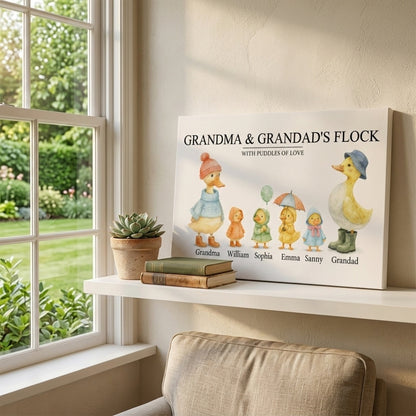 Grandma's Flock with Puddles of Love - Personalized Canvas / Poster