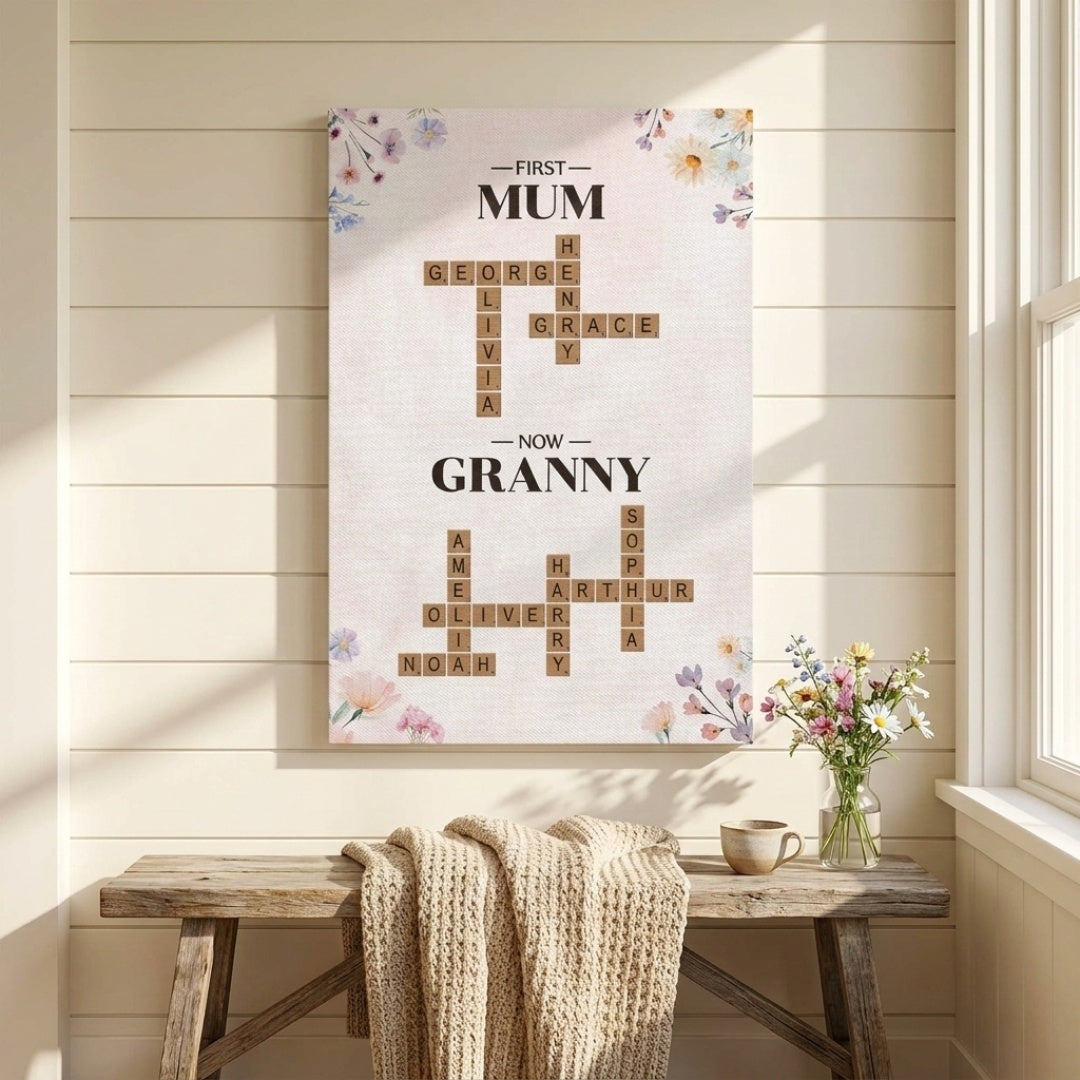 First Mum Now Granny - Personalized  Canvas / Poster - A Crossword Of Love