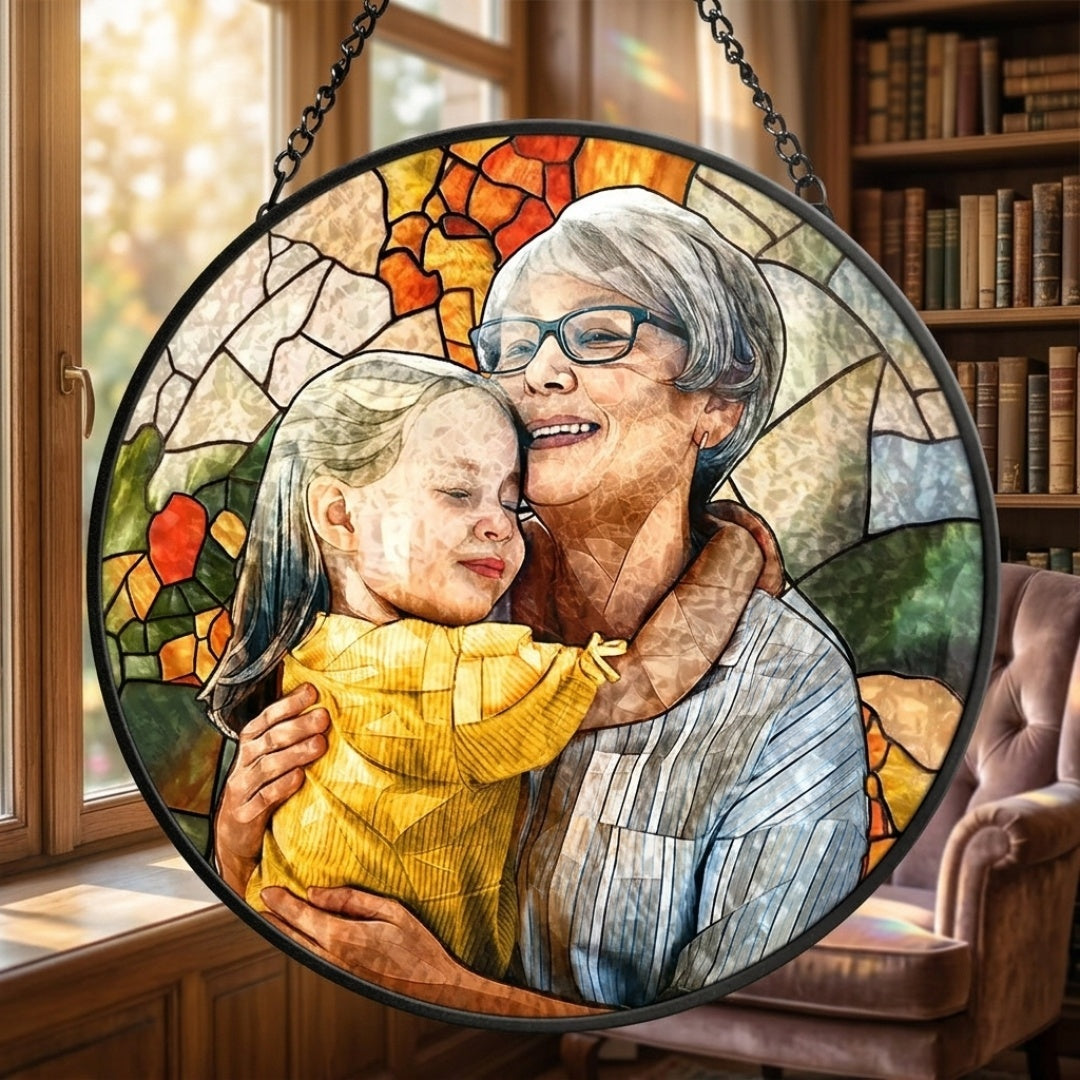 Custom Photo Portrait - Personalized Stained Glass Window Hanging Suncatcher