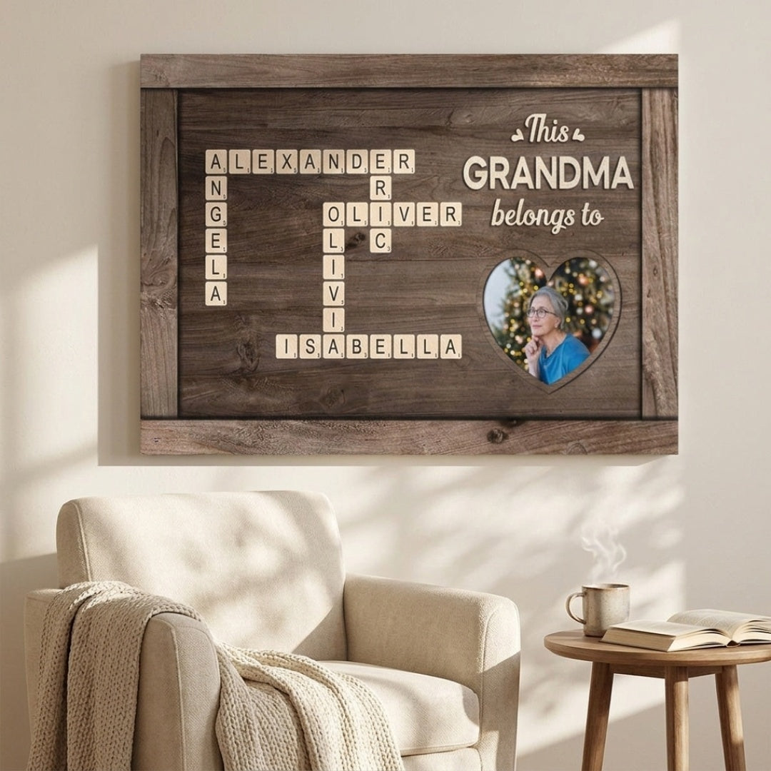 Personalized “This Grandad Belongs To” Canvas / Poster - Custom Crossword with Grandkids’ Names