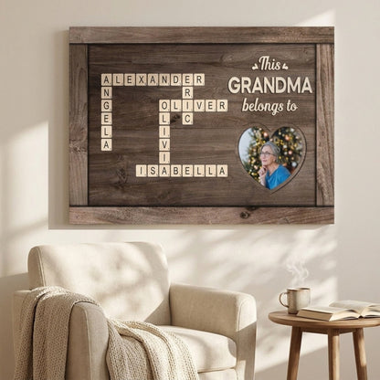 Personalized “This Grandad Belongs To” Canvas / Poster - Custom Crossword with Grandkids’ Names