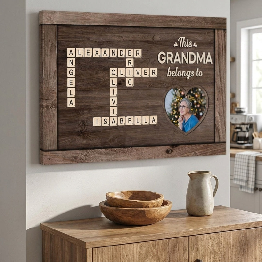 Personalized “This Grandad Belongs To” Canvas / Poster - Custom Crossword with Grandkids’ Names