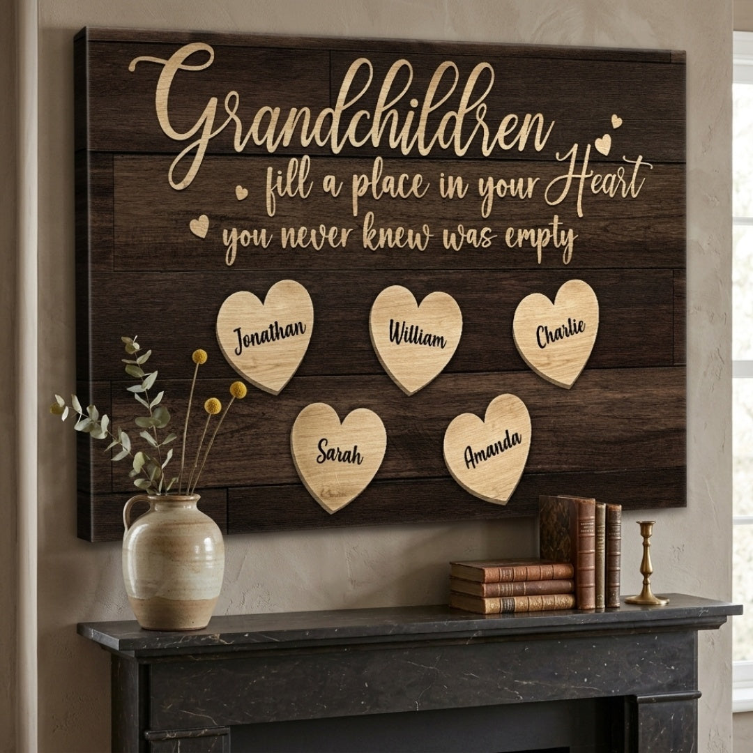 Heartfelt Personalized Canvas: "Grandchildren Fill Your Heart" for Grandparents