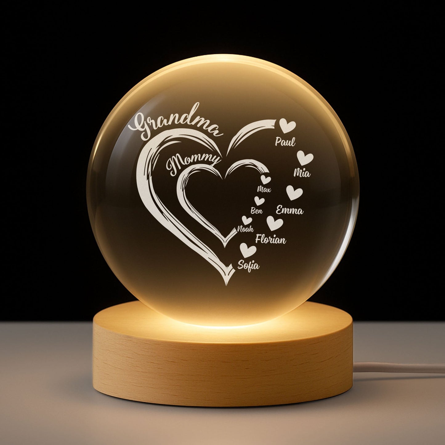 Personalized Crystal Ball Lamp - Custom Gift for Mom & Grandma