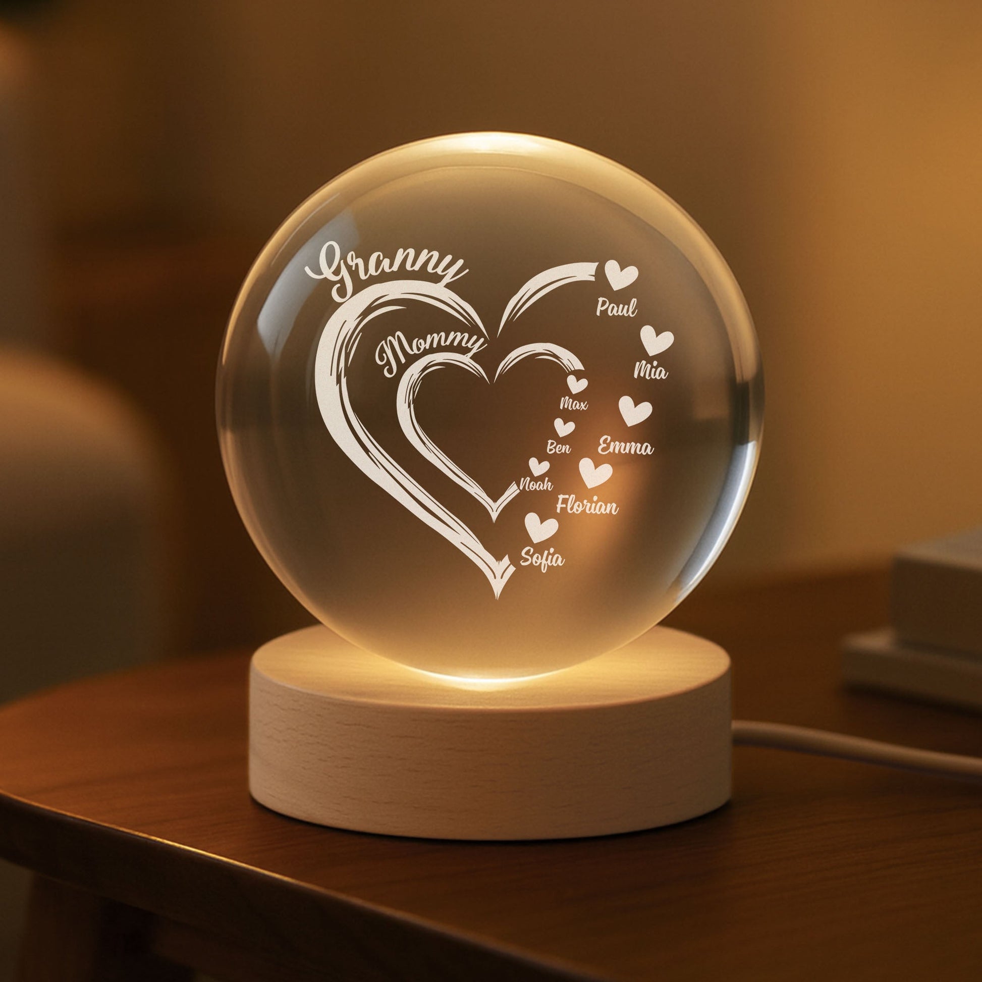 Personalized Crystal Ball Lamp - Custom Gift for Mom & Grandma