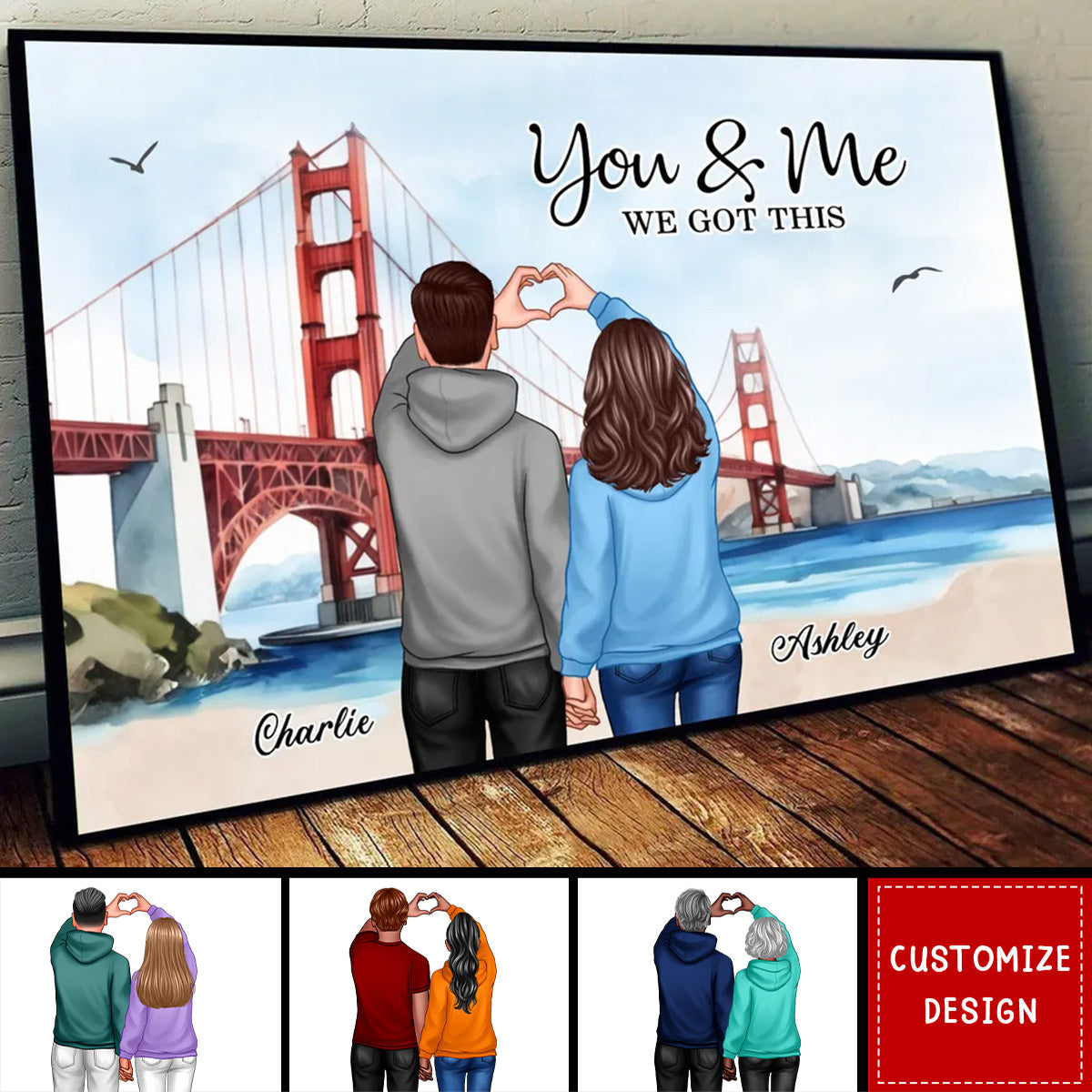 Personalized Couple Bridge Landscape Poster / Canvas - Custom Valentine’s Day or Anniversary Gift