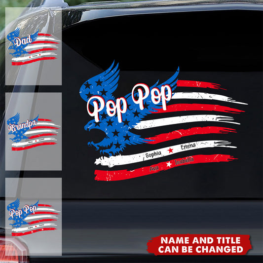 Papa With His Kids - Personalized American Flag Sticker