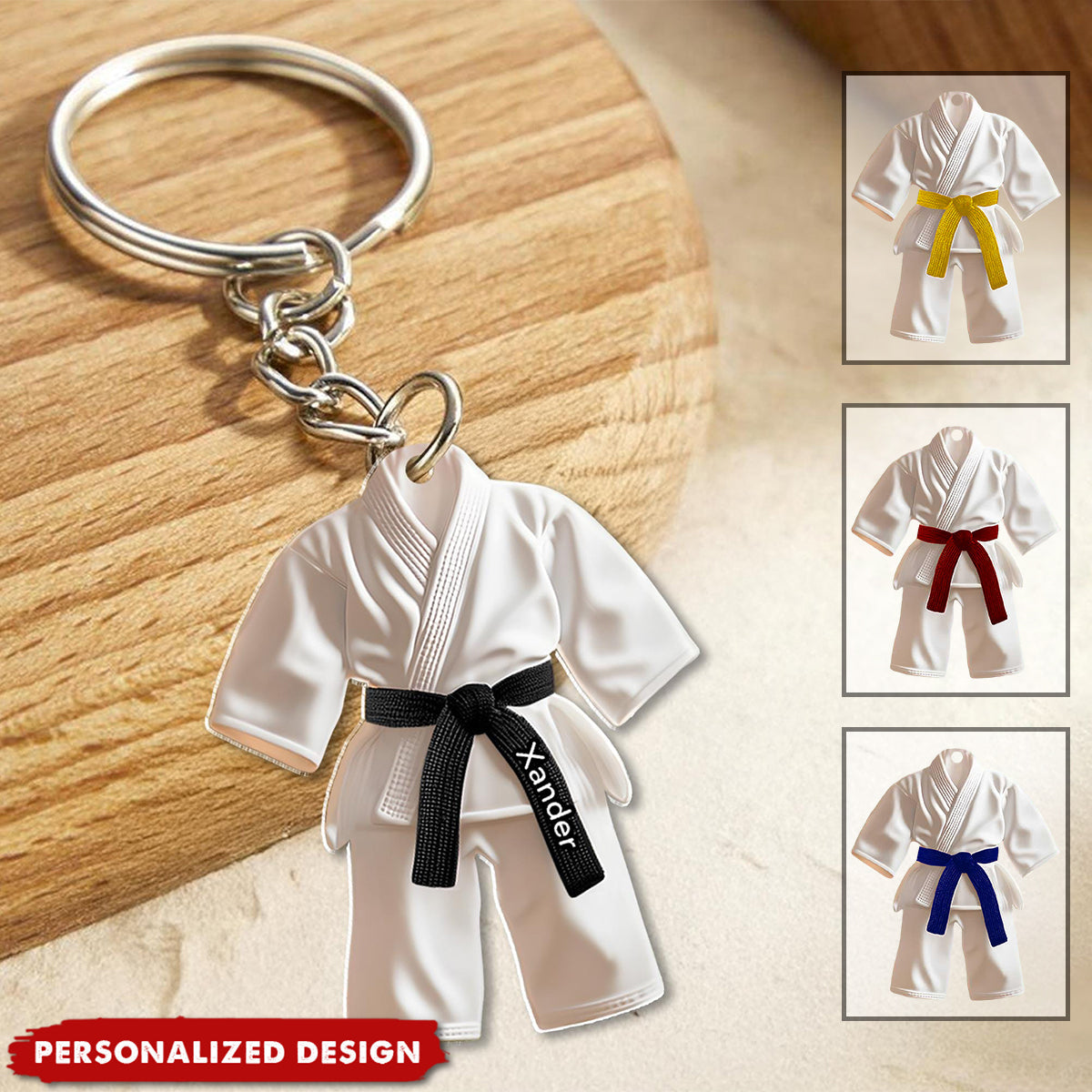Personalized Black Belt Keychain - Gift for Martial Arts, Karate & Jiu Jitsu Lovers