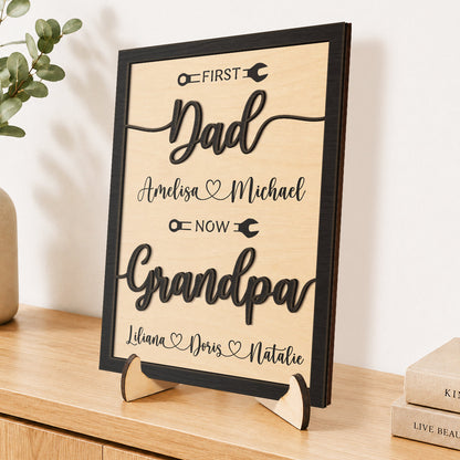 Personalized First Dad Now Grandpa Wood Sign personalization view for Dad