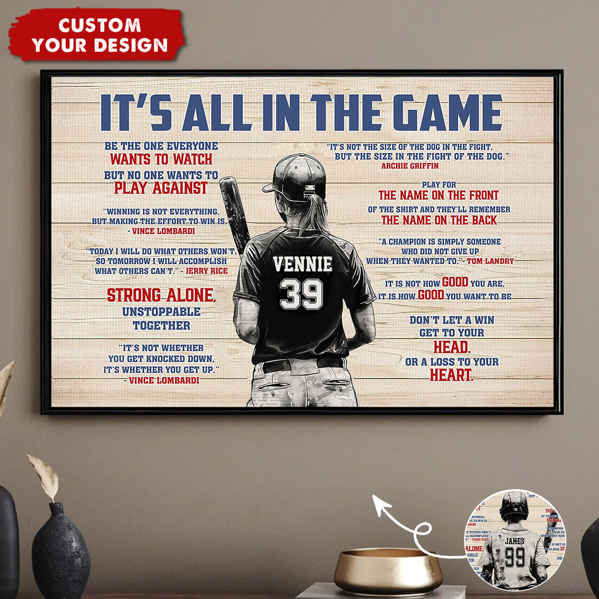 “It’s All In The Game” Personalized Softball Poster / Canvas - Custom Gift for Softball Lovers