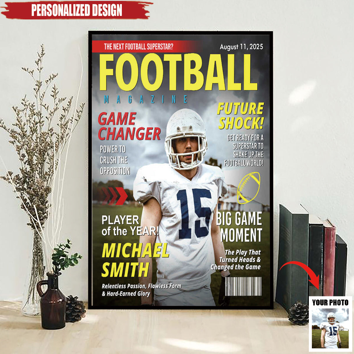 Custom Football Magazine Cover Poster / Canvas - Personalized Gift For Football Player