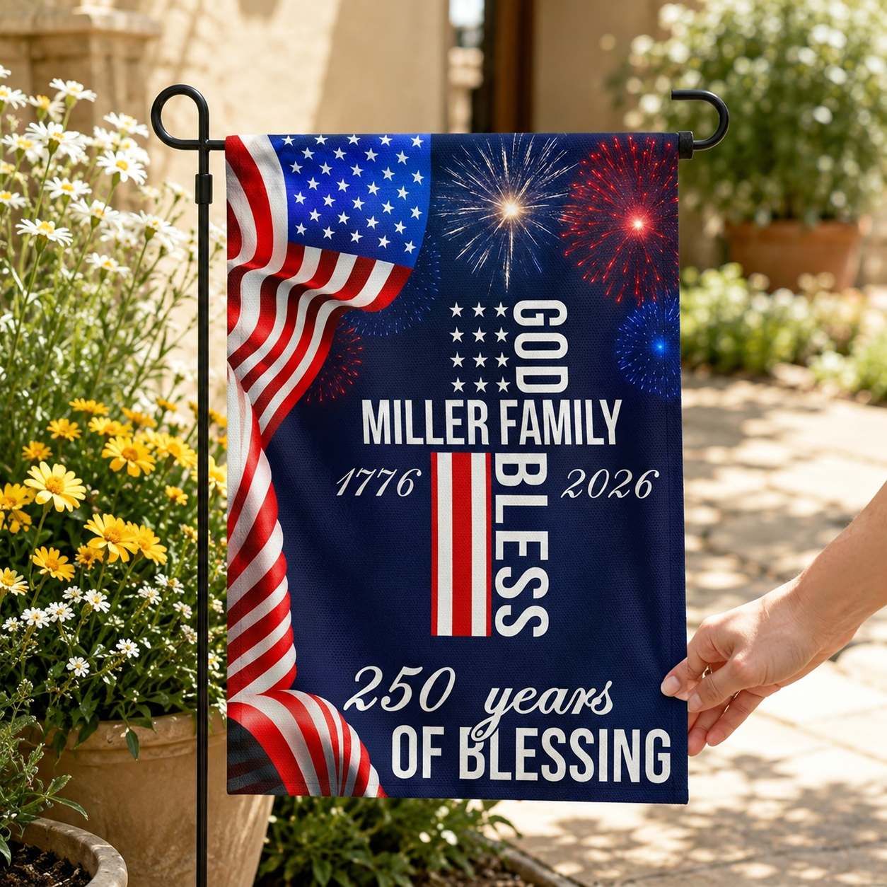 Custom America 250 Years Of Blessings Flag personalization view for Family