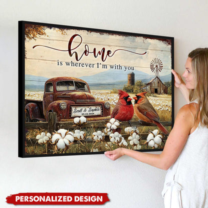 Personalized Rustic With Cardinals And Vintage Truck Poster / Canvas - Custom Romantic Gift for Couples