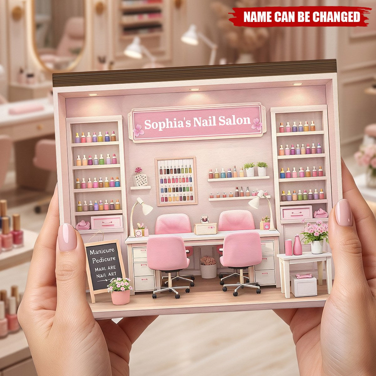 Plaque material and size view - Custom Nail Salon Wooden Plaque