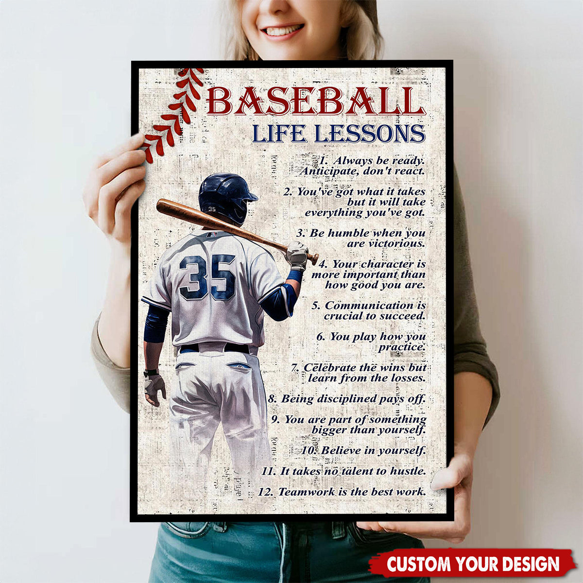 Personalized Baseball Life Lessons Poster / Canvas - Gift for Baseball Athletes Coaches & Fans