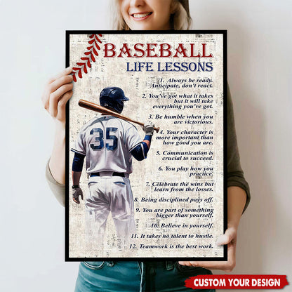 Personalized Baseball Life Lessons Poster / Canvas - Gift for Baseball Athletes Coaches & Fans