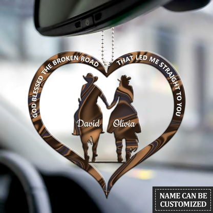 Cowboy and Cowgirl Holding Hands God Blessed - Personalized Acrylic Ornament
