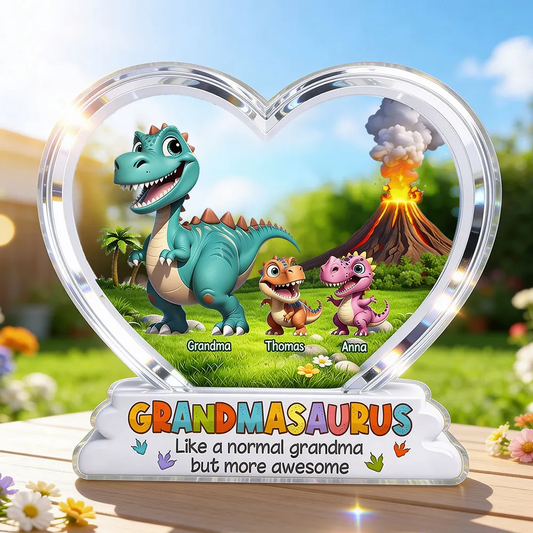 “Grandmasaurus” Personalized Acrylic Plaque - Custom Cartoon Dinosaur Gift for Grandma