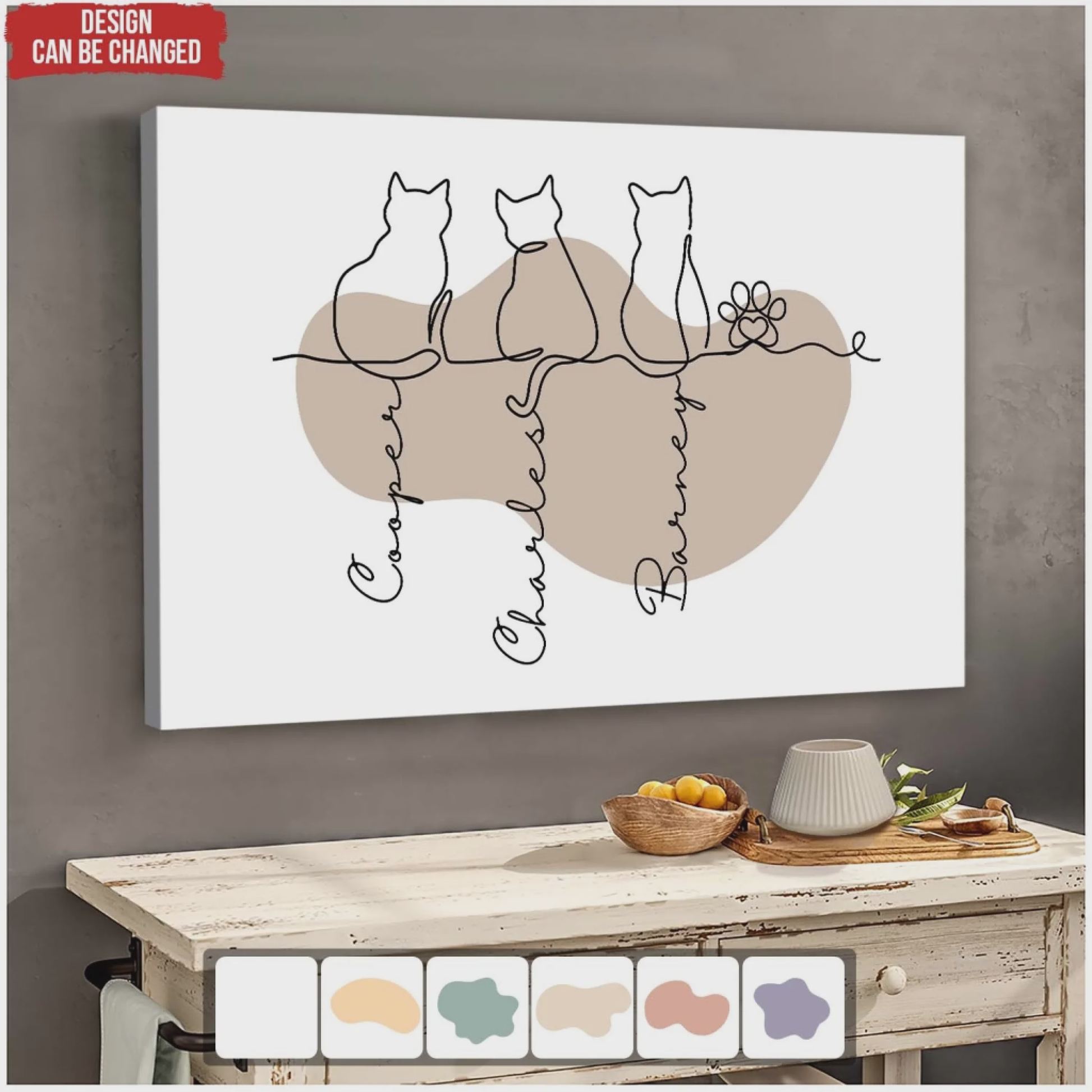Personalized Adorable Cats Line Art Poster / Canvas - Unique Gift for Cat Lovers