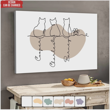 Personalized Adorable Cats Line Art Poster / Canvas - Unique Gift for Cat Lovers