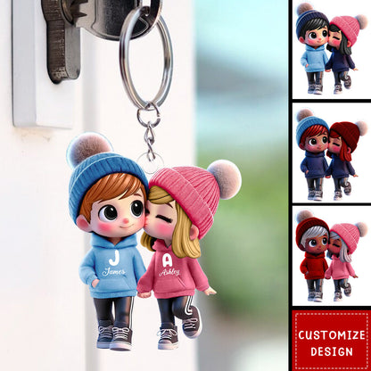 Personalized Kissing Couple Keychain - Custom Romantic Gift for Lovers