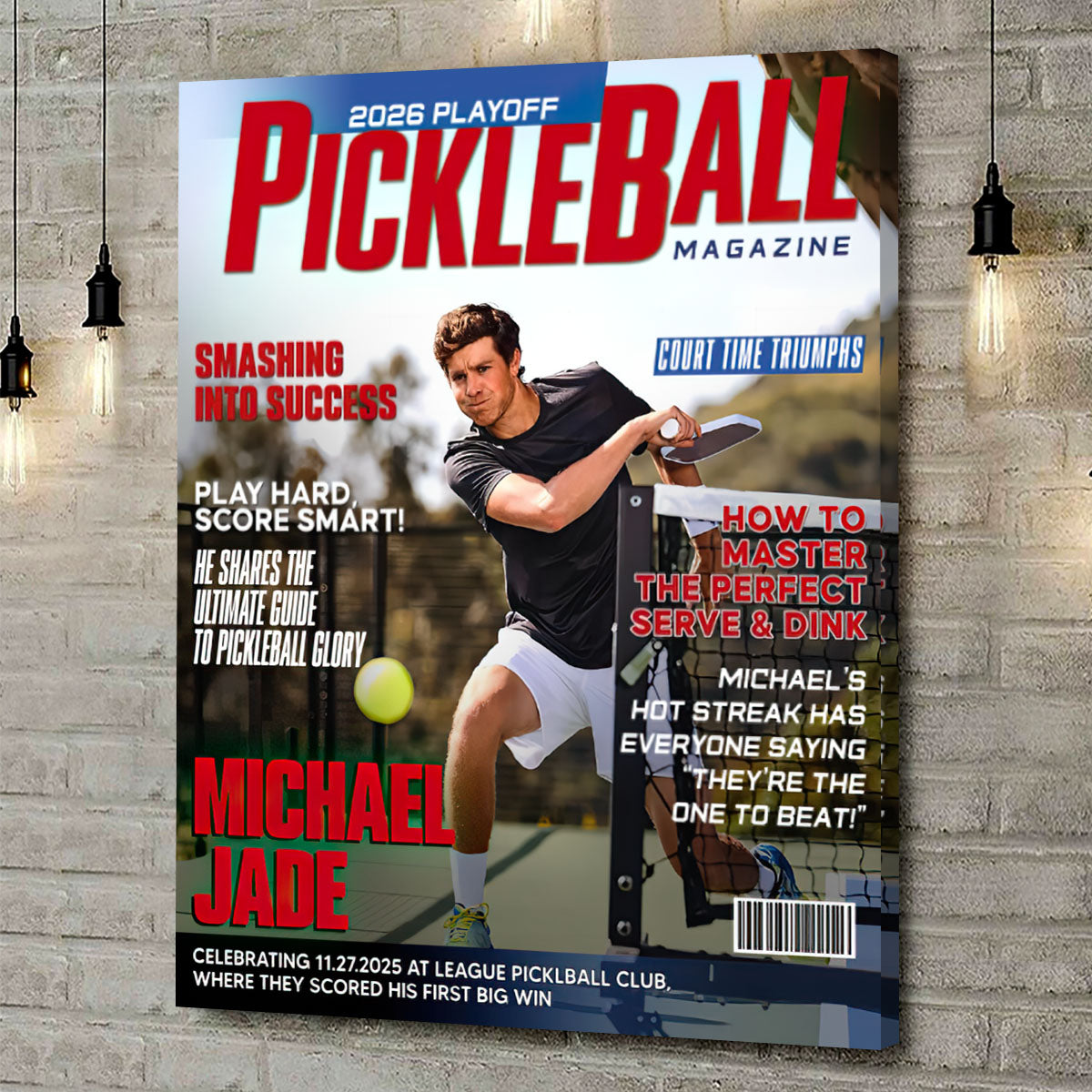 Personalized Pickleball Magazine Cover Poster / Canvas - Custom Sport Gift for Players