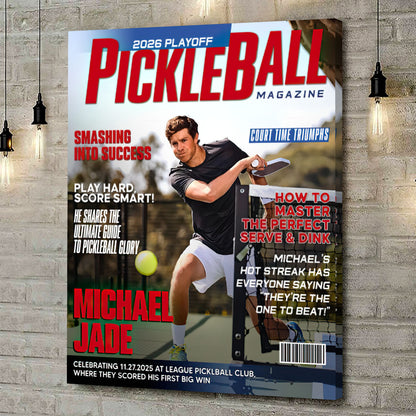 Personalized Pickleball Magazine Cover Poster / Canvas - Custom Sport Gift for Players