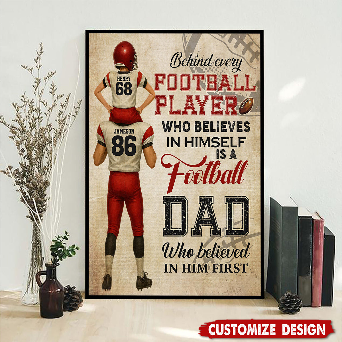 Personalized American Football Dad & Son Poster / Canvas - Birthday or Father’s Day Gift for Football Fans