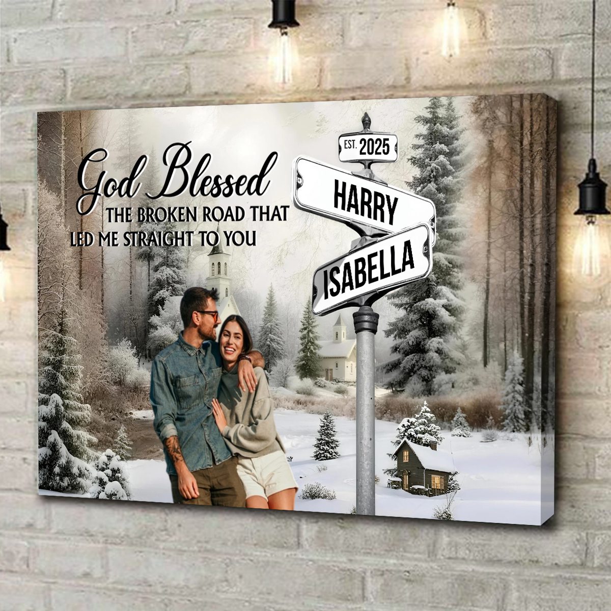 Classic Crossroad Of Love - Personalized Custom Couple Photo Anniversary Canvas / Poster