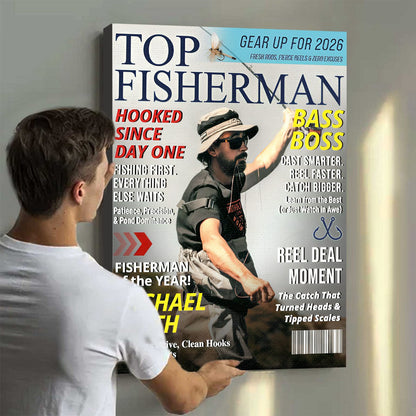Personalized Custom Fishing Magazine Cover Poster / Canvas - Angler Funny Gift For Fisherman
